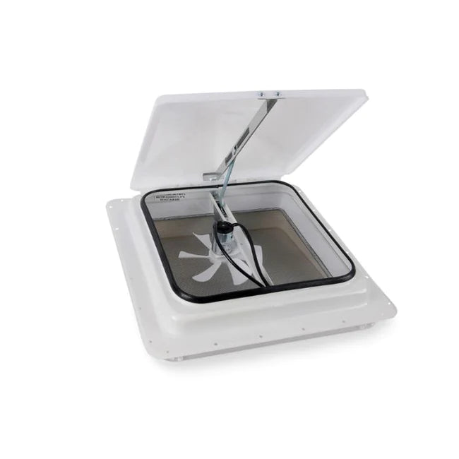 JENSEN ROOF VENT 12V 14X14IN, WHITE METAL BASE
