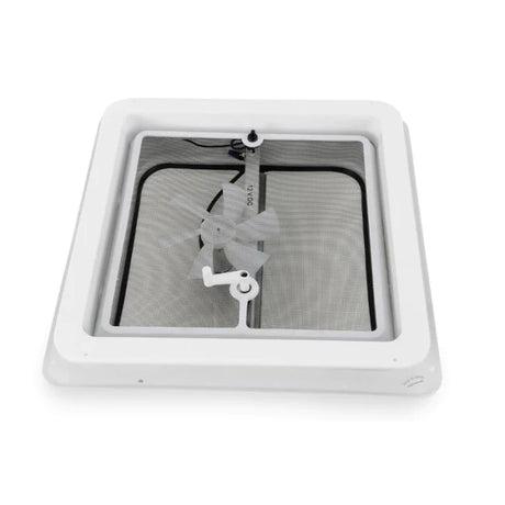 JENSEN ROOF VENT 12V 14X14IN, WHITE METAL BASE