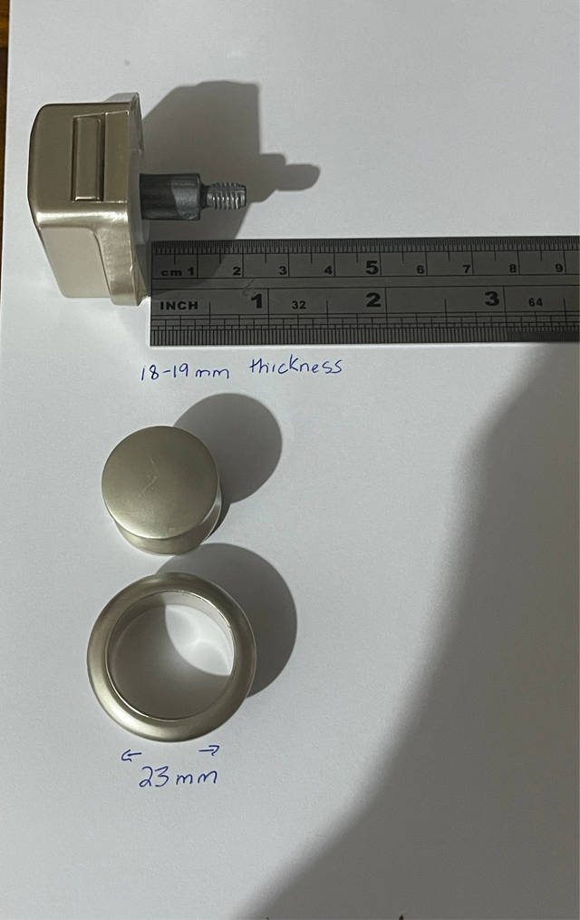 CAMEC 23MM NICKLE CATCH SET (18-19mm thickness) CATCH/ROSETTE/KNOB/STK PLATE