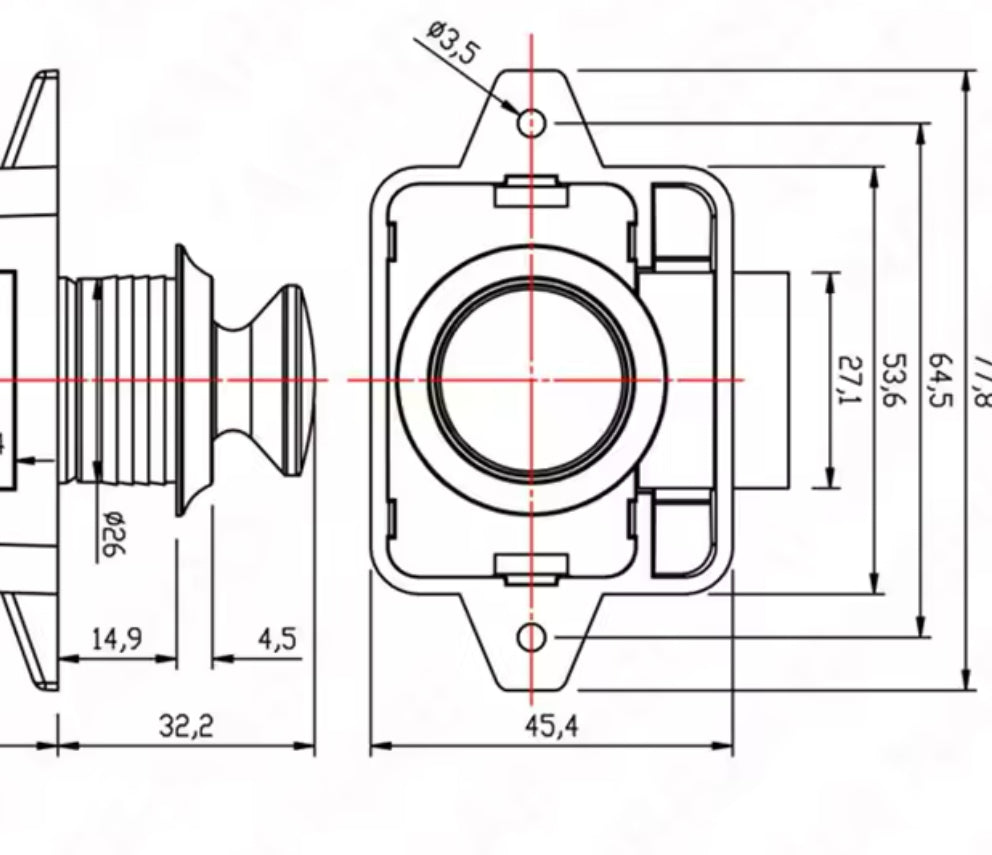Large Push Lock Button Catch Lock Cupboard Door Knob 26mm