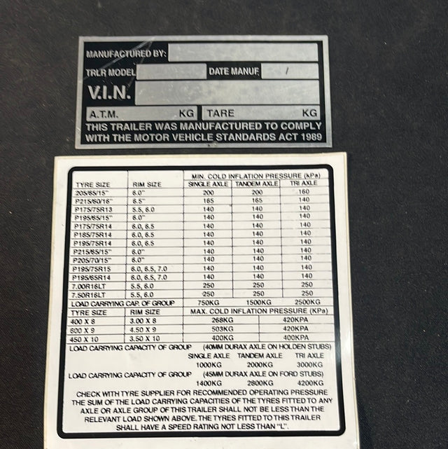 VIN PLATE TRAILER I.D. PLATE 2 PIECE