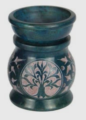 9cm Soapstone Oil Burner with Tree of Life Design 4 Asstd