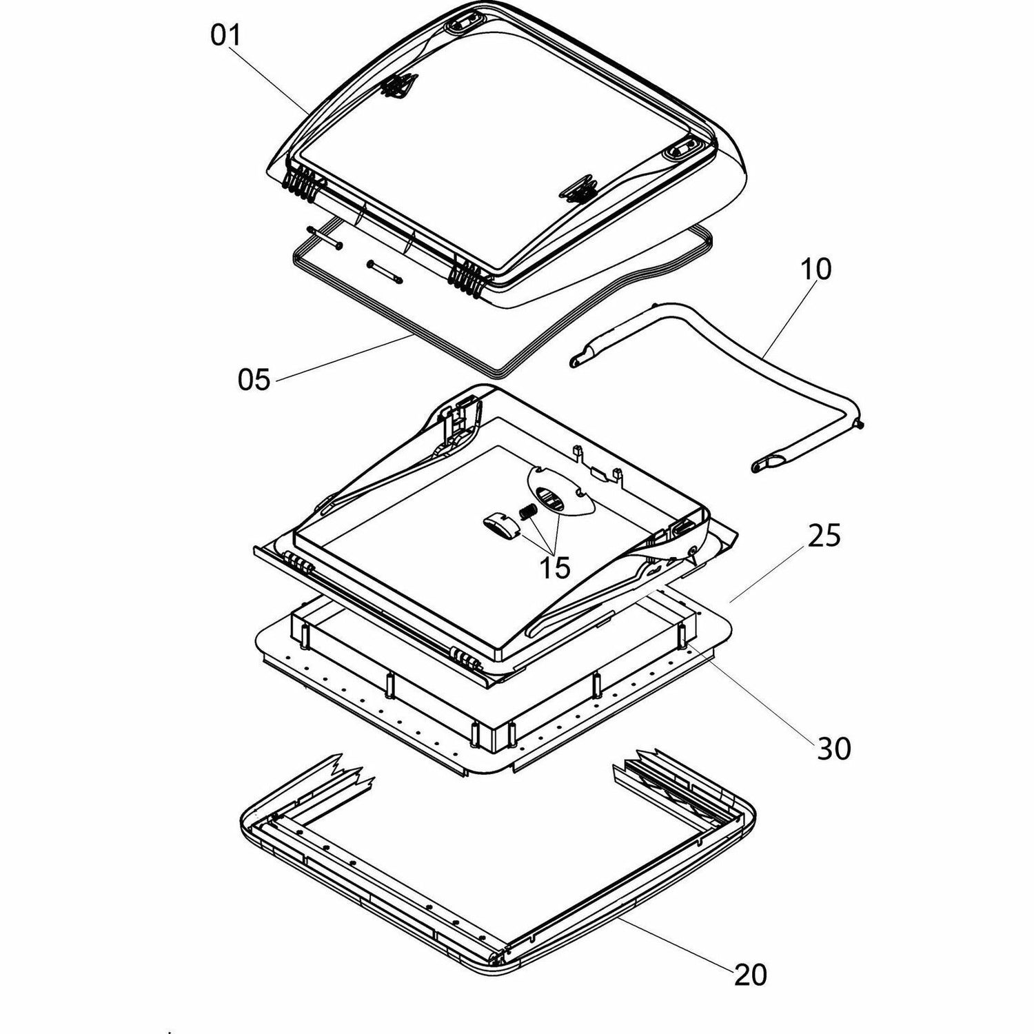 Dometic Mini Heki Hatch - Internal blind and screen in frame.