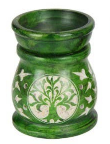 9cm Soapstone Oil Burner with Tree of Life Design 4 Asstd