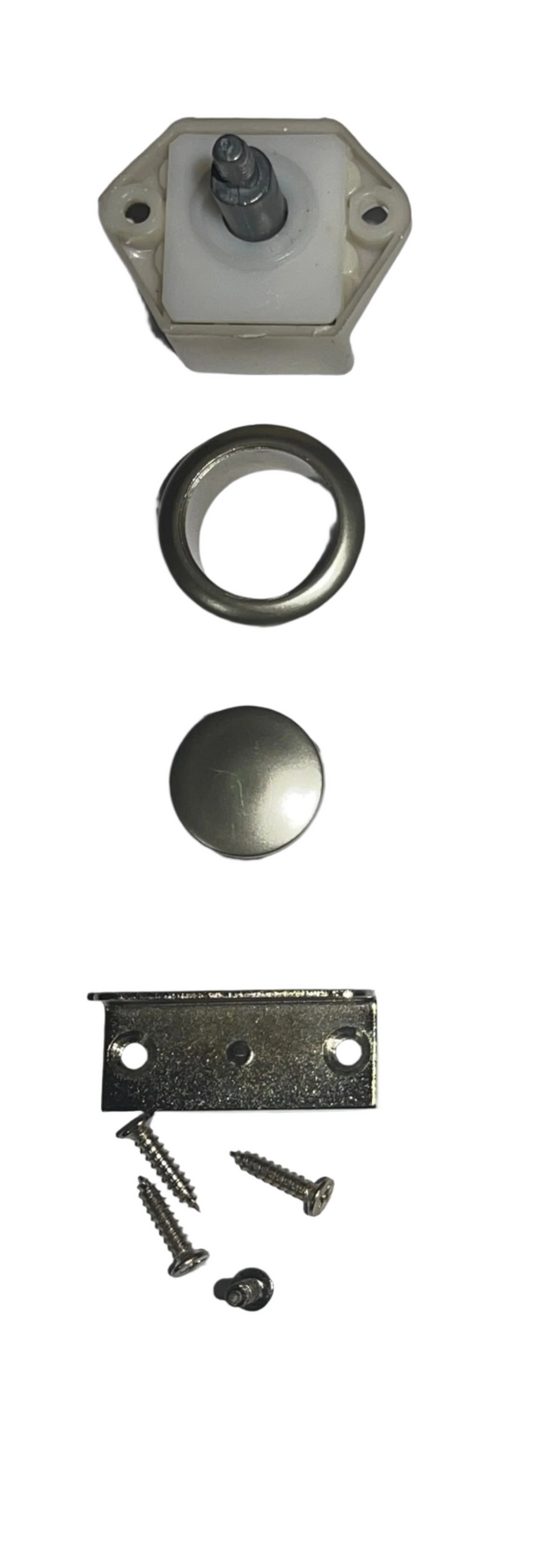 CAMEC 23MM NICKLE CATCH SET (18-19mm thickness) CATCH/ROSETTE/KNOB/STK PLATE