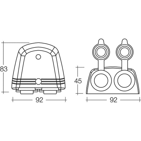 ACCESSORY SOCKET SURFACE BLACK  MOUNT TWIN SOCKETS  H/D .81160BL