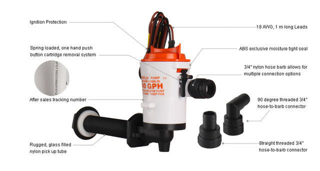 Seaflo Livewell 800gph Bent-SeaFlo 12 volt, 800 gallon per hour horizontal baitwell pump