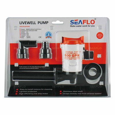 Seaflo Livewell 800gph Bent-SeaFlo 12 volt, 800 gallon per hour horizontal baitwell pump