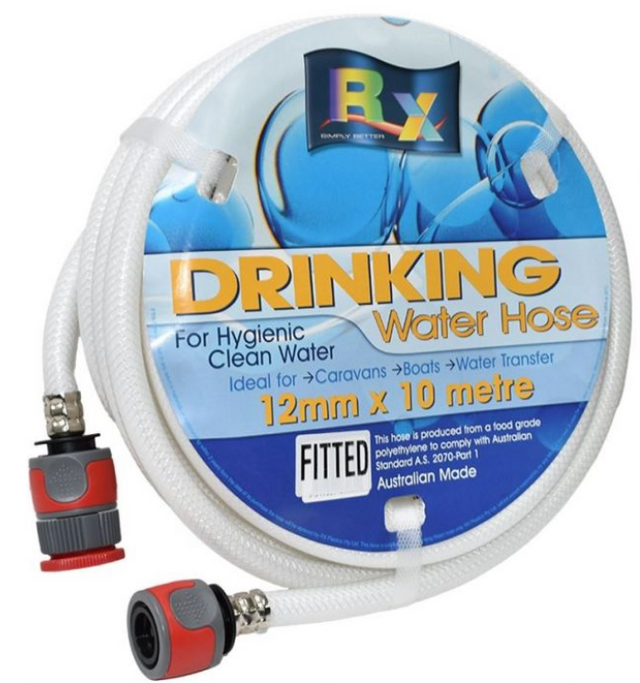 12MM WHITE NON TOXIC WATER HOSE WITH FITTINGS 10MT. 25DWX10F