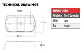 WHITEVISION LED CLEARANCE LIGHT 9-33V CLIP MOUNT (BLACK BACKING)