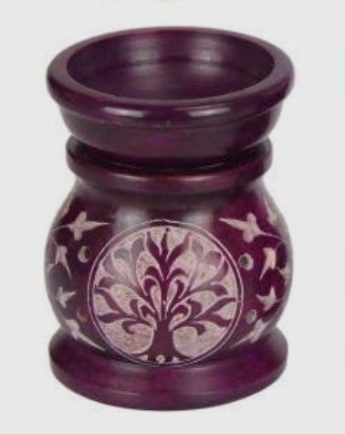 9cm Soapstone Oil Burner with Tree of Life Design 4 Asstd