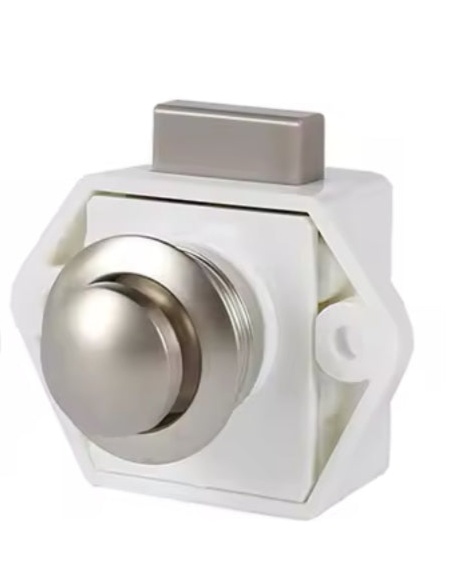 Cupboard Catch Set - Push Button (Chrome 16mm Knob/White Back)