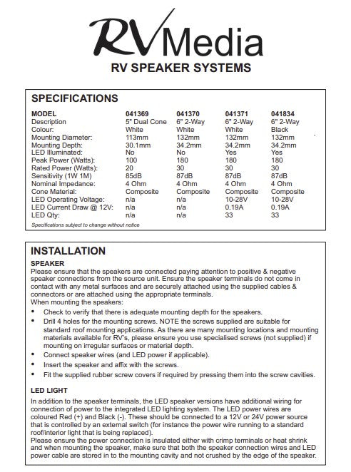 RV MEDIA 5IN 100W DUAL CONE