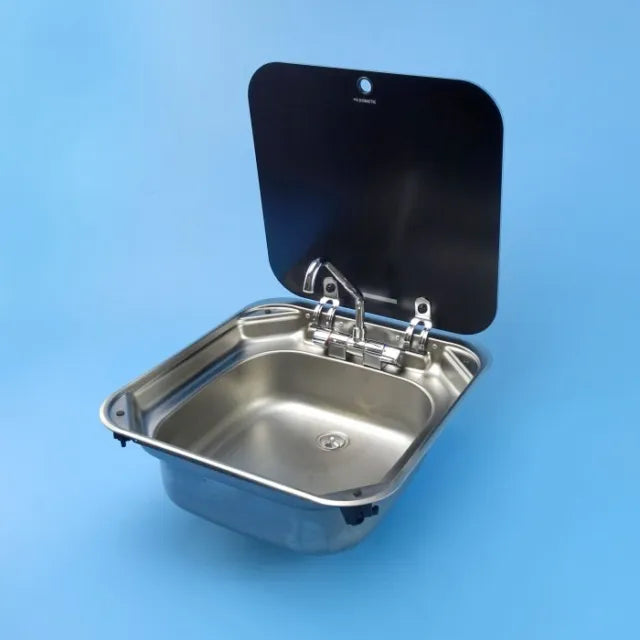 SMEV SINK WITH GLASS LID &  MIXER TAP 420X440